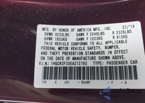 2014 Honda Accord Lx from USA, damaged, VIN 1HGCR2F35EA272790
